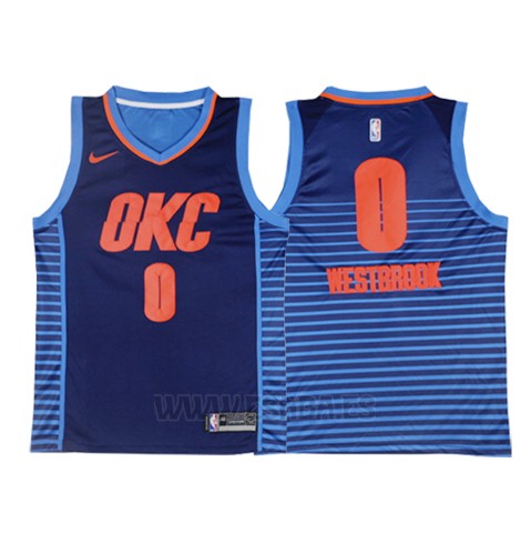 Camiseta Oklahoma City Thunder Russell Westbrook #0 Statement 2017-18 Azul